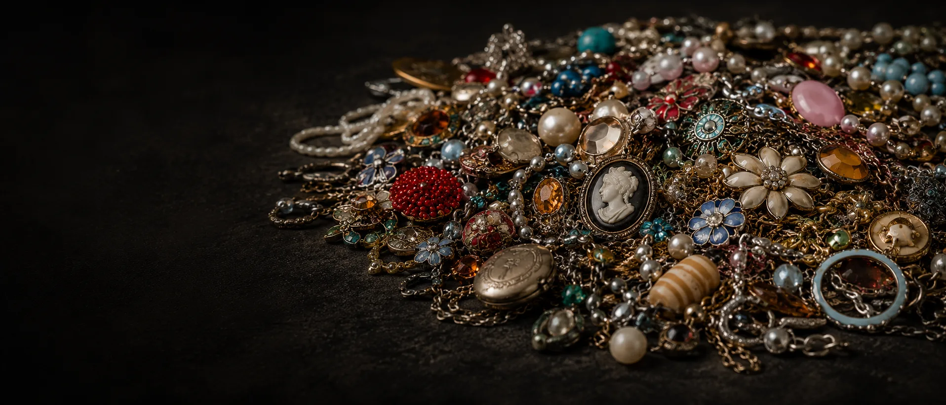 Decorative background of mixed costume jewellery